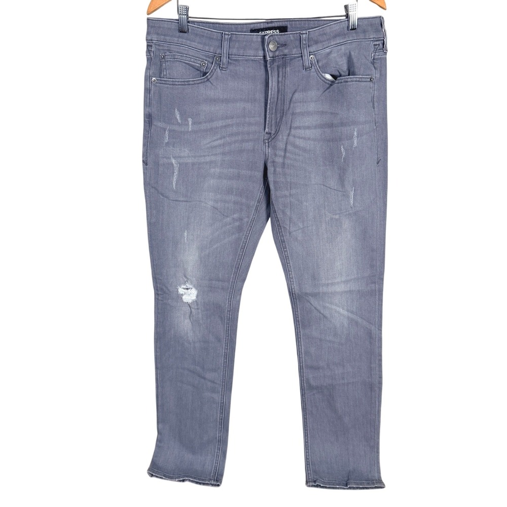 Express Distressed Slim Jeans Mens Actual 34x31 Grey Stretch+ Denim